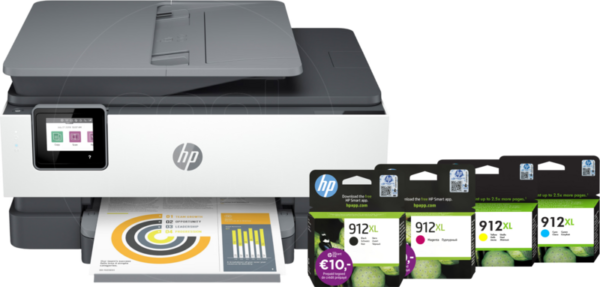 Aanbieding HP Officejet Pro 8022e + 1 set extra inkt - ean 6095604864886 - PConlinekopen.nl